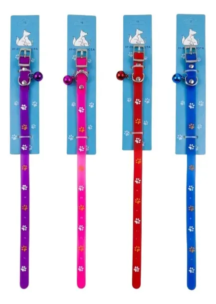 Collar para Gatos con Cascabel y Diseño Morado, Fucsia, Rojo y Azul