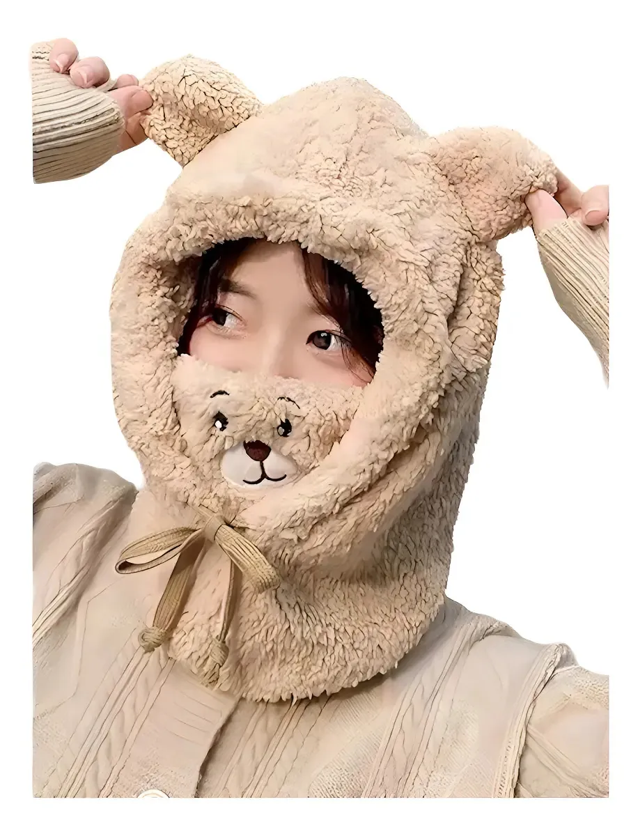 Gorro Con Cuello Peludo De Osito