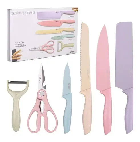 Juego De Cuchillos + Tijera De Colores Grande