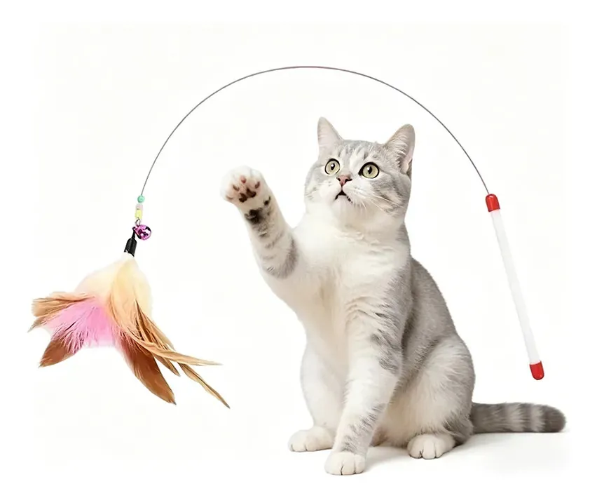 Juguete Interactivo de Varita con Plumas de Colores para Gatos