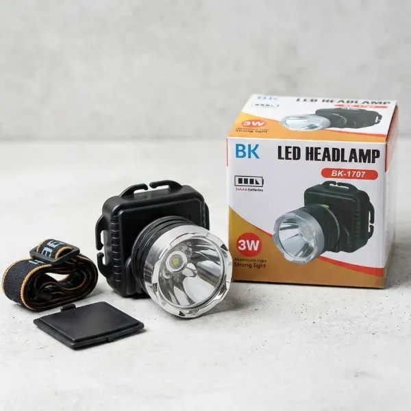Linterna Minera Frontal Led Negra a Pilas Modelo BK-1707