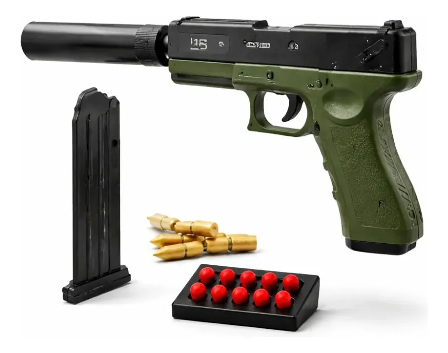 Pistola de Juguete Glock con Silenciador Y Balines