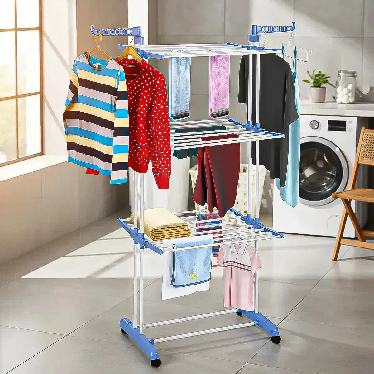 Tendedero de Ropa Vertical de 3 Niveles Plegable