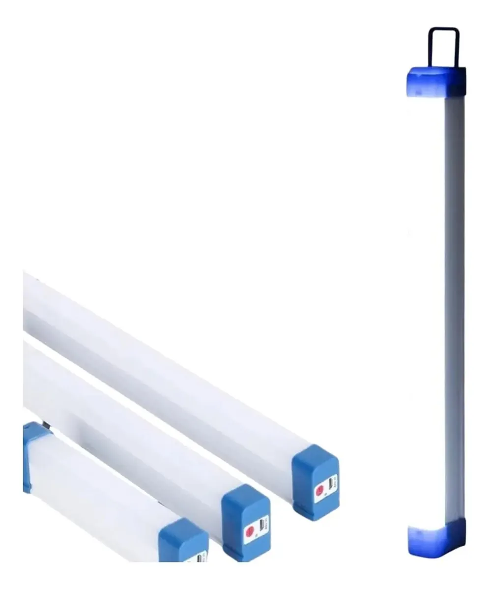 Tubo Led Recargable Solar y Corriente de 40 Cms. con Luz de Emergencia Roja y Azul de 90 W.