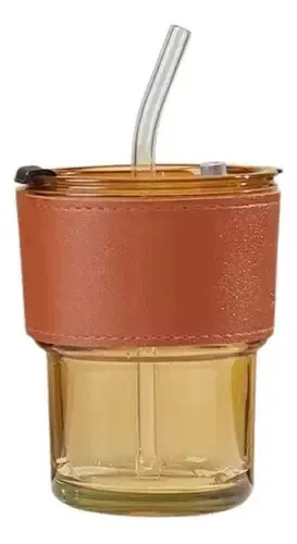 Vaso de Vidrio 350ml con Bombilla y Tapa Hermética